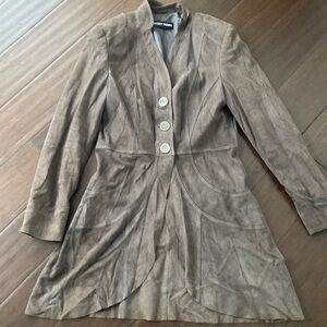 Gerry Weber super soft goatskin suede taupe long l jacket size 38 no flaws